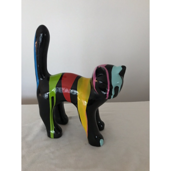 statue résine chat multicolore